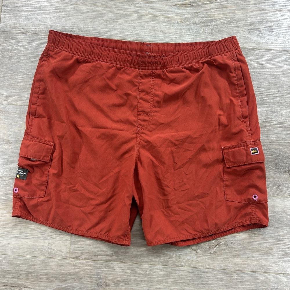 Quiksilver Waterman Large Orange 7" Lined Swim Trunks Cargo Pocket Surf